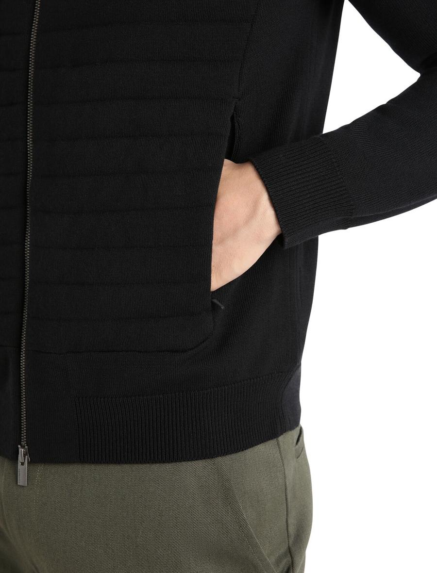 Men's Icebreaker City Label ZoneKnit™ Merino Insulated Knit Bomber Hoodie Black | CA 1682BEXC